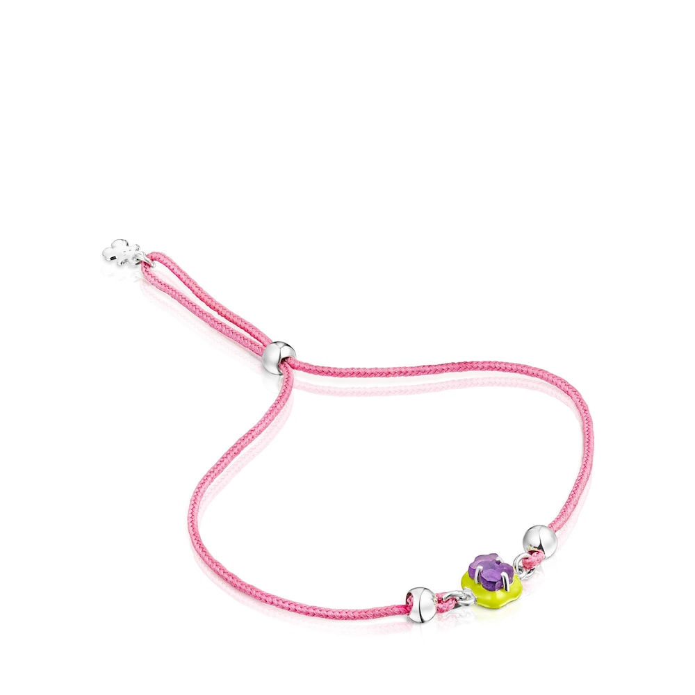 Pulsera de cordón rosa con amatista y esmalte TOUS Vibrant Colors image number 0