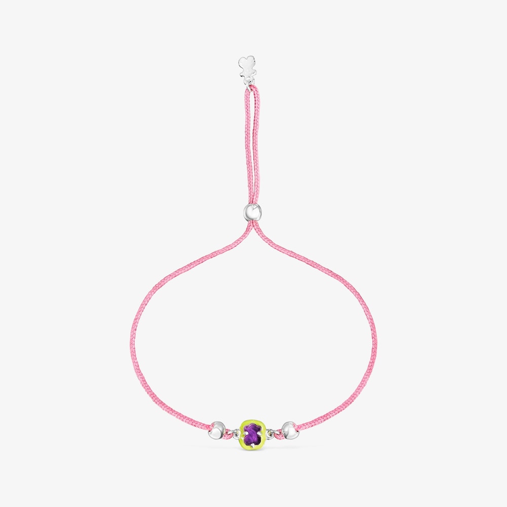 Pulsera de cord&oacute;n rosa con amatista y esmalte TOUS Vibrant Colors