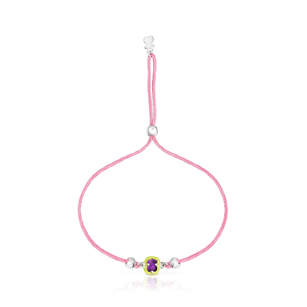Pulsera de cordón rosa con amatista y esmalte TOUS Vibrant Colors image number 1