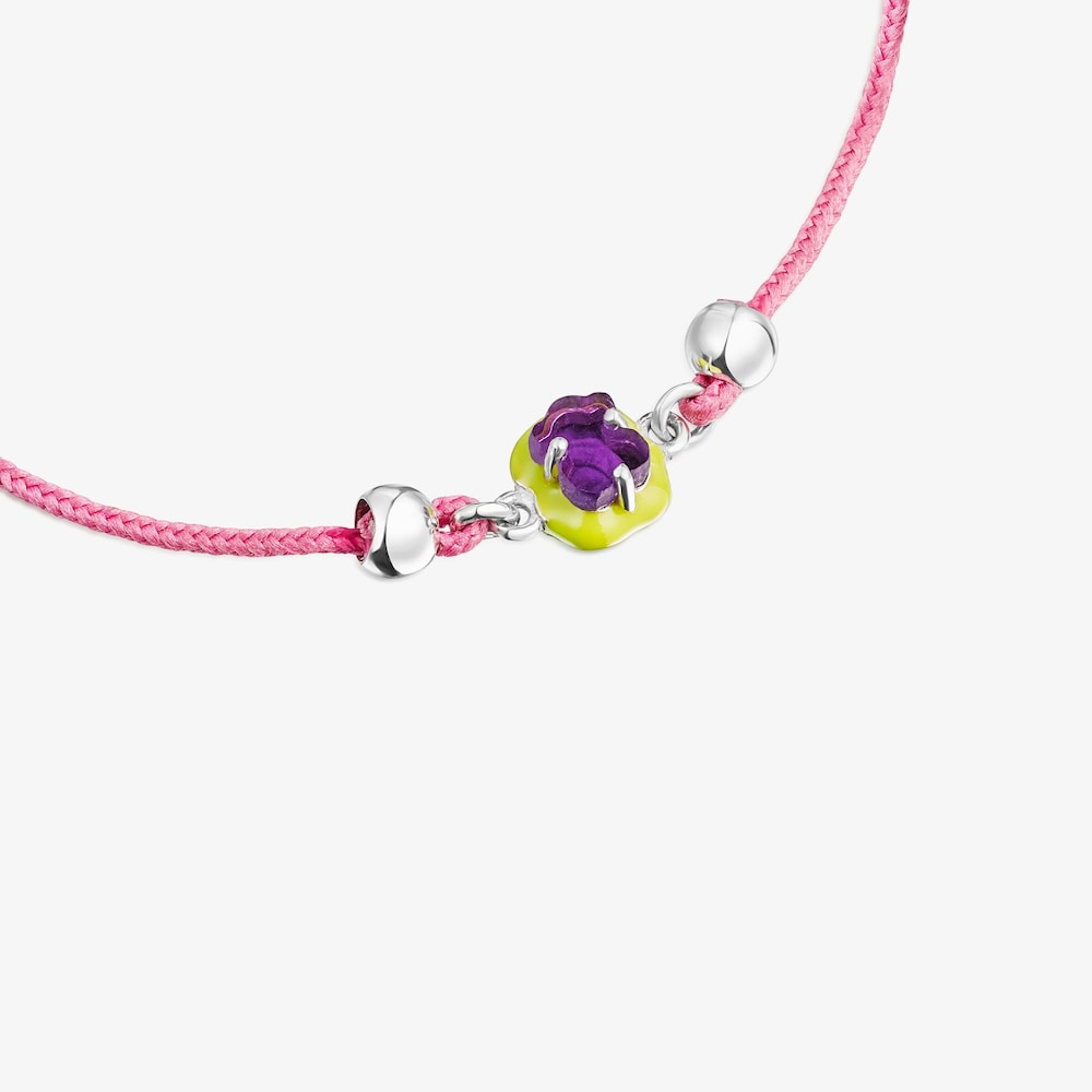 Pulsera de cord&oacute;n rosa con amatista y esmalte TOUS Vibrant Colors