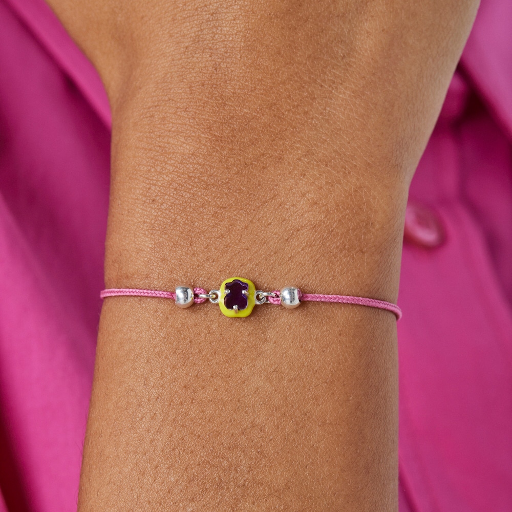 Pulsera de cord&oacute;n rosa con amatista y esmalte TOUS Vibrant Colors