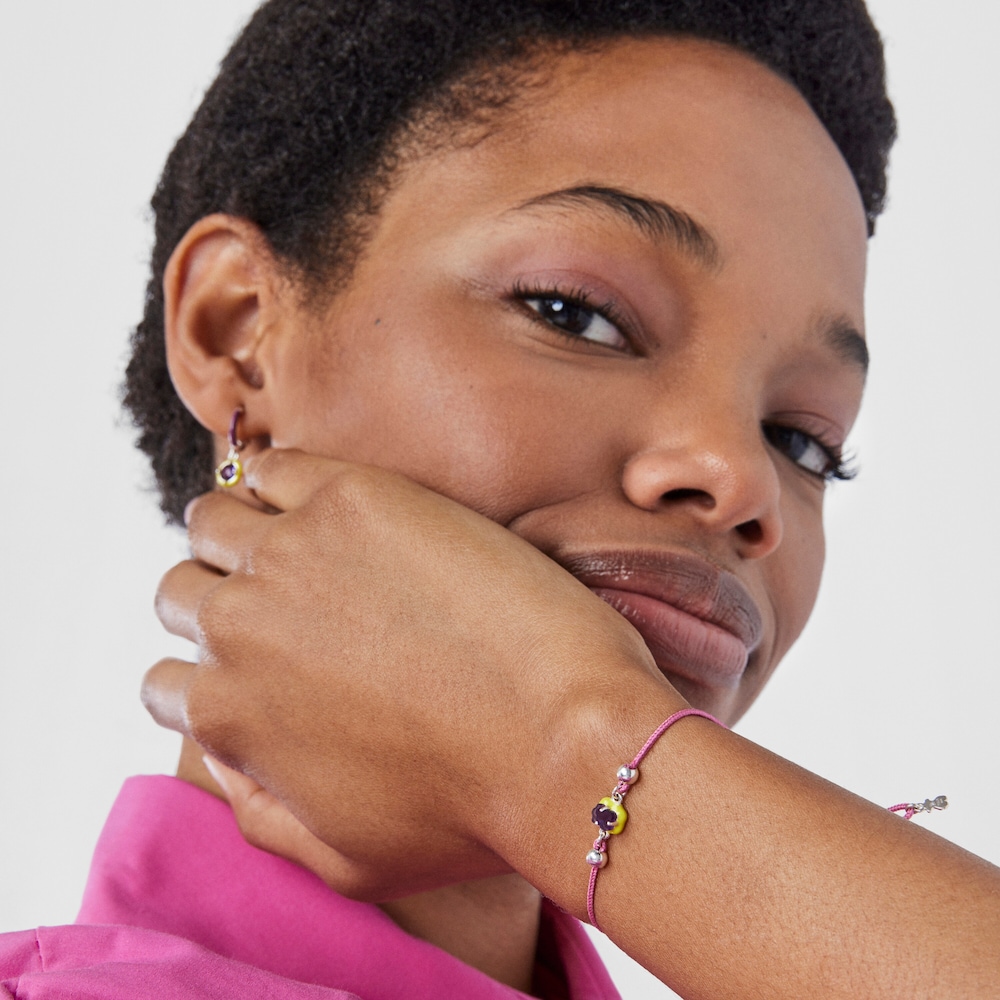 Pulsera de cord&oacute;n rosa con amatista y esmalte TOUS Vibrant Colors