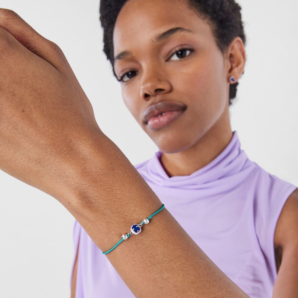 Pulsera de cord&oacute;n turquesa con lapisl&aacute;zuli y esmalte TOUS Vibrant Colors