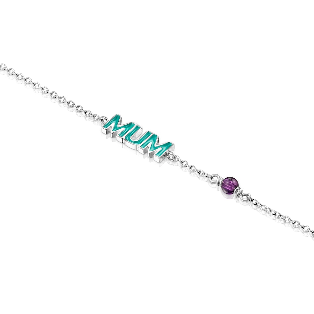 Pulsera Mum TOUS Crossword Mama de plata con esmalte y gema