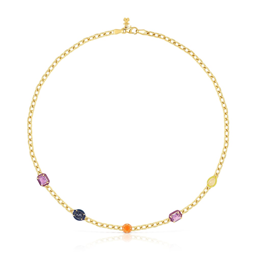 Collar con ba&ntilde;o de oro 18 kt sobre plata y gemas y esmalte TOUS Vibrant Colors