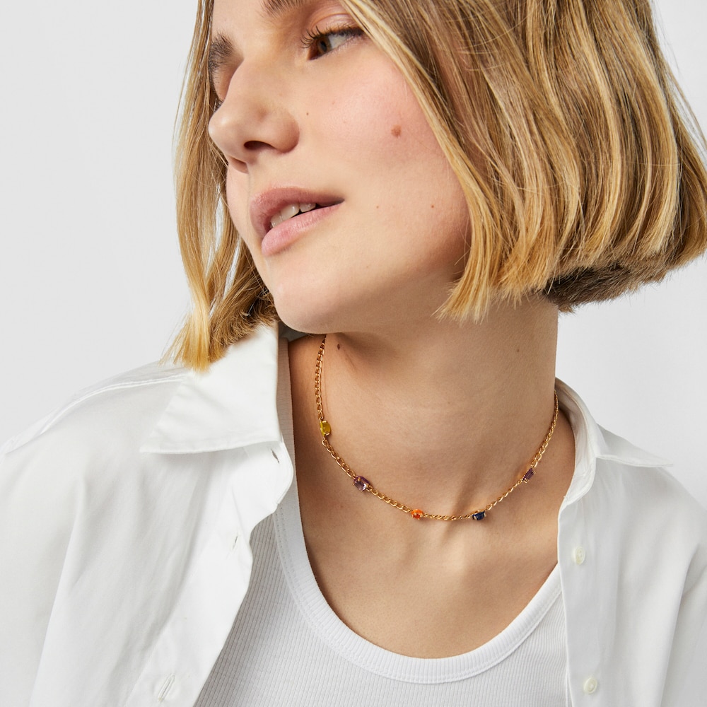 Collar con ba&ntilde;o de oro 18 kt sobre plata y gemas y esmalte TOUS Vibrant Colors
