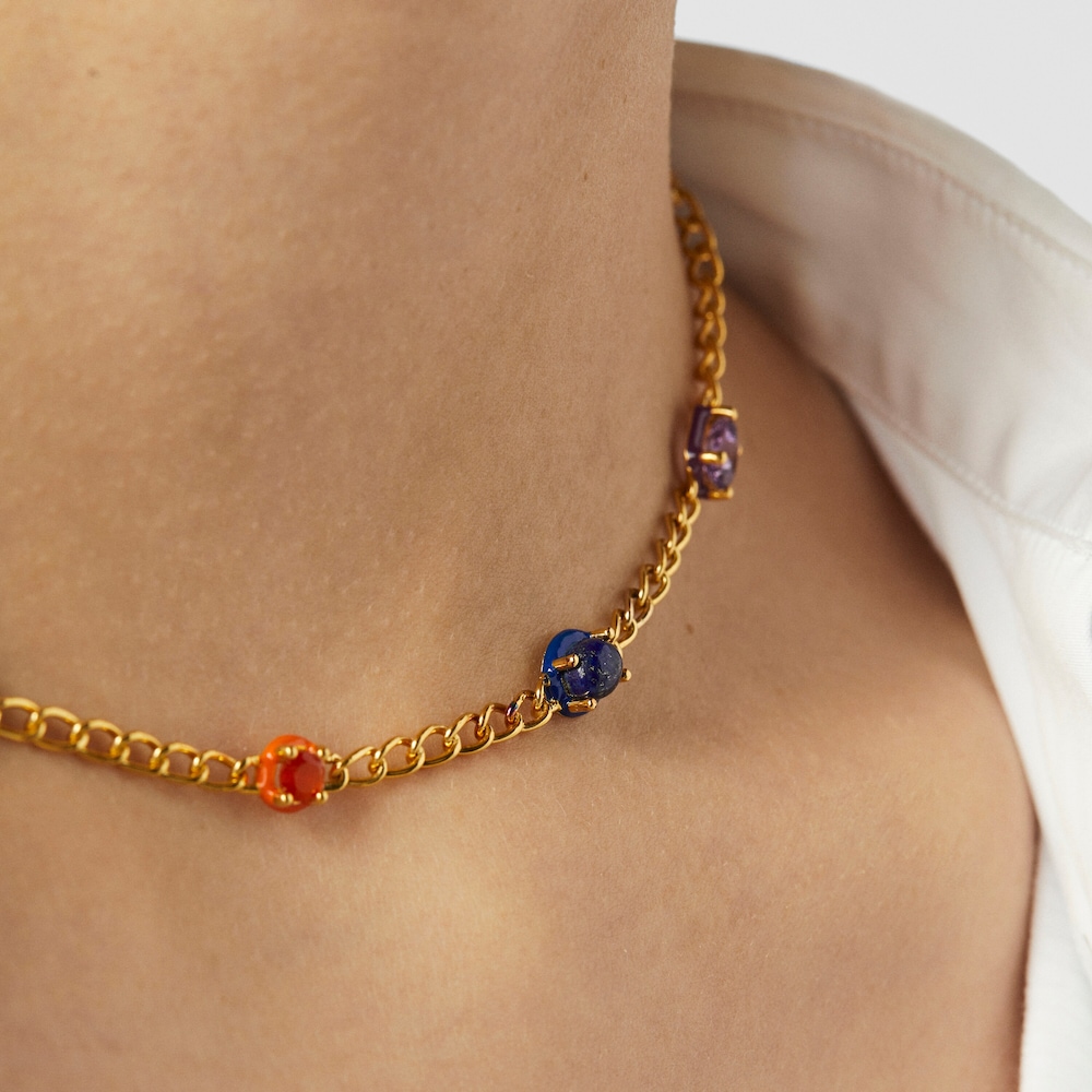 Collar con ba&ntilde;o de oro 18 kt sobre plata y gemas y esmalte TOUS Vibrant Colors