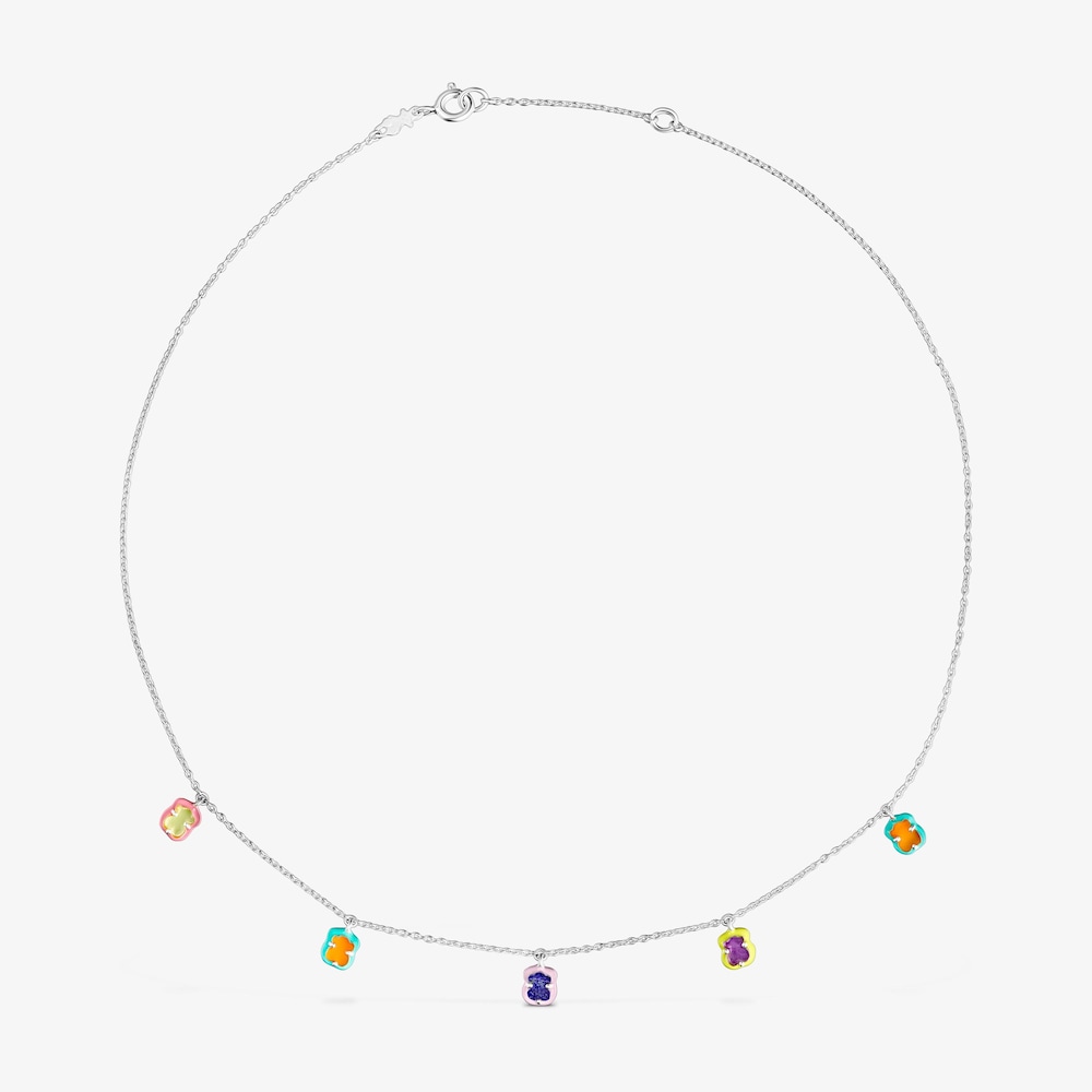 Naszyjnik TOUS Vibrant Colors wykonany ze srebra z charmsem w kształcie misia, pokryty lakierem