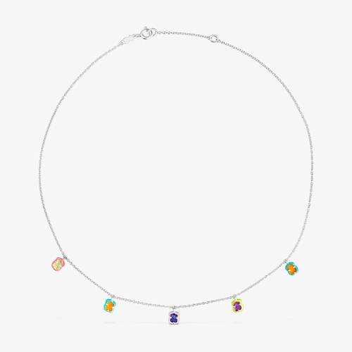 Colar com motivos de urso TOUS Vibrant Colors em prata, pedras preciosas e esmalte