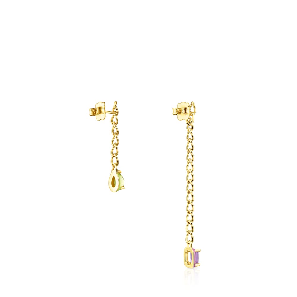 Aretes plata con ba&ntilde;o de oro 18 kt sobre plata y gemas y esmalte TOUS Vibrant Colors