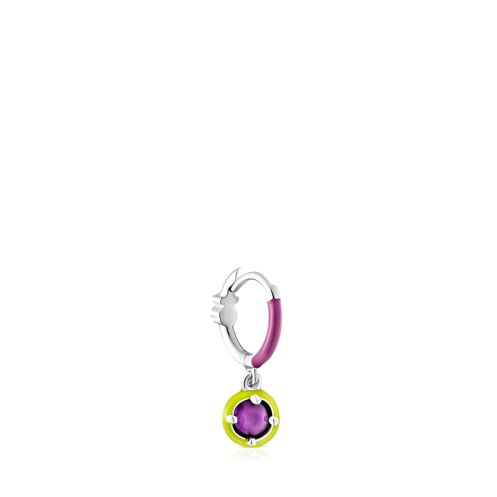 Pendiente aro de plata, amatista y esmalte TOUS Vibrant Colors image number 1