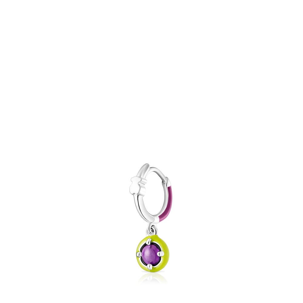 Pendiente aro de plata, amatista y esmalte TOUS Vibrant Colors image number 2