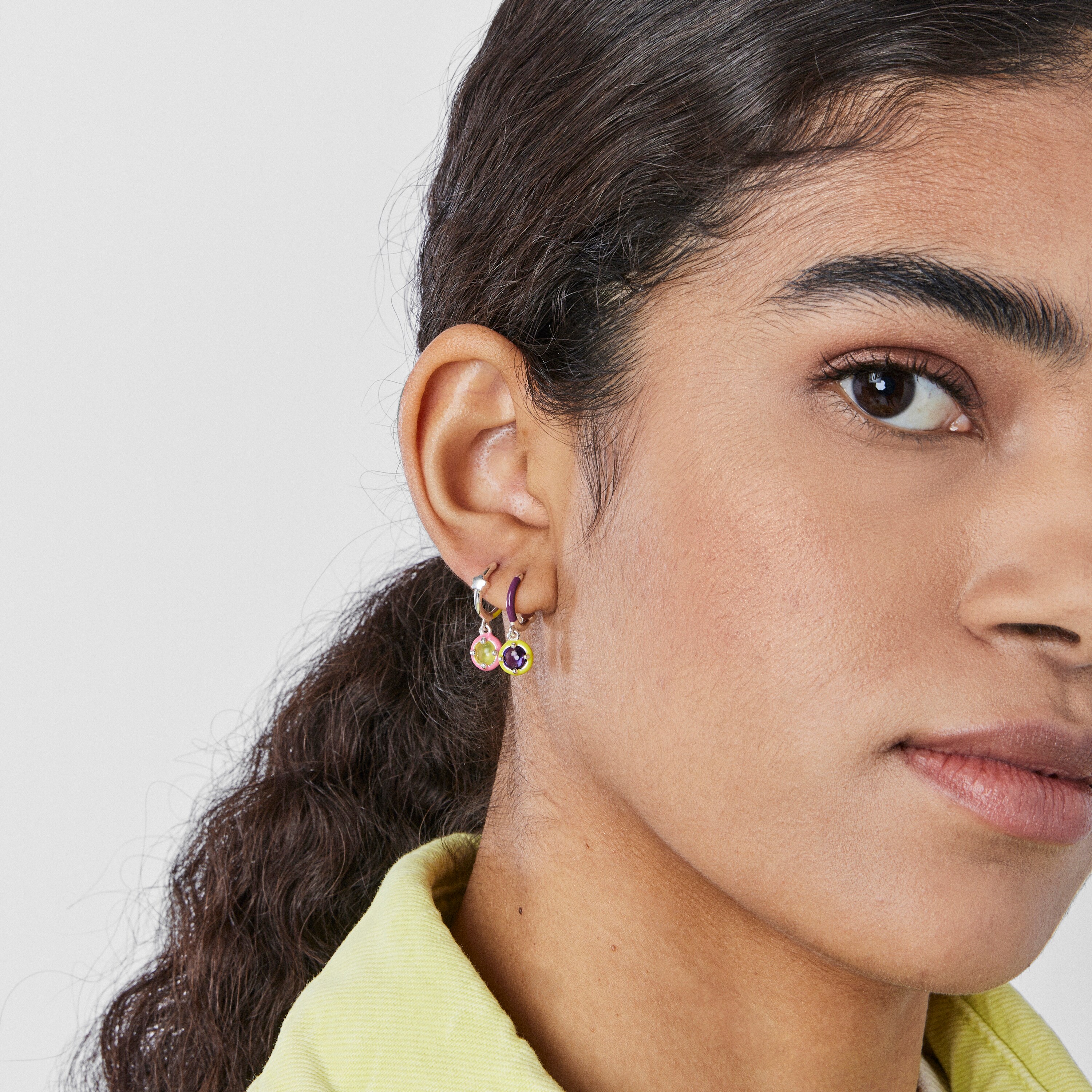 Silver TOUS Vibrant Colors Hoop earring with amethyst and enamel