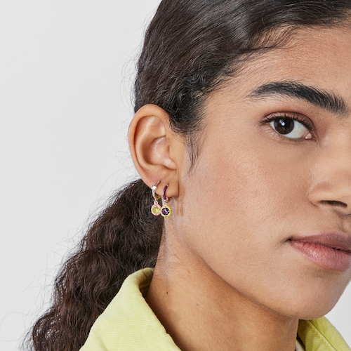 Silver TOUS Vibrant Colors Hoop earring with amethyst and enamel