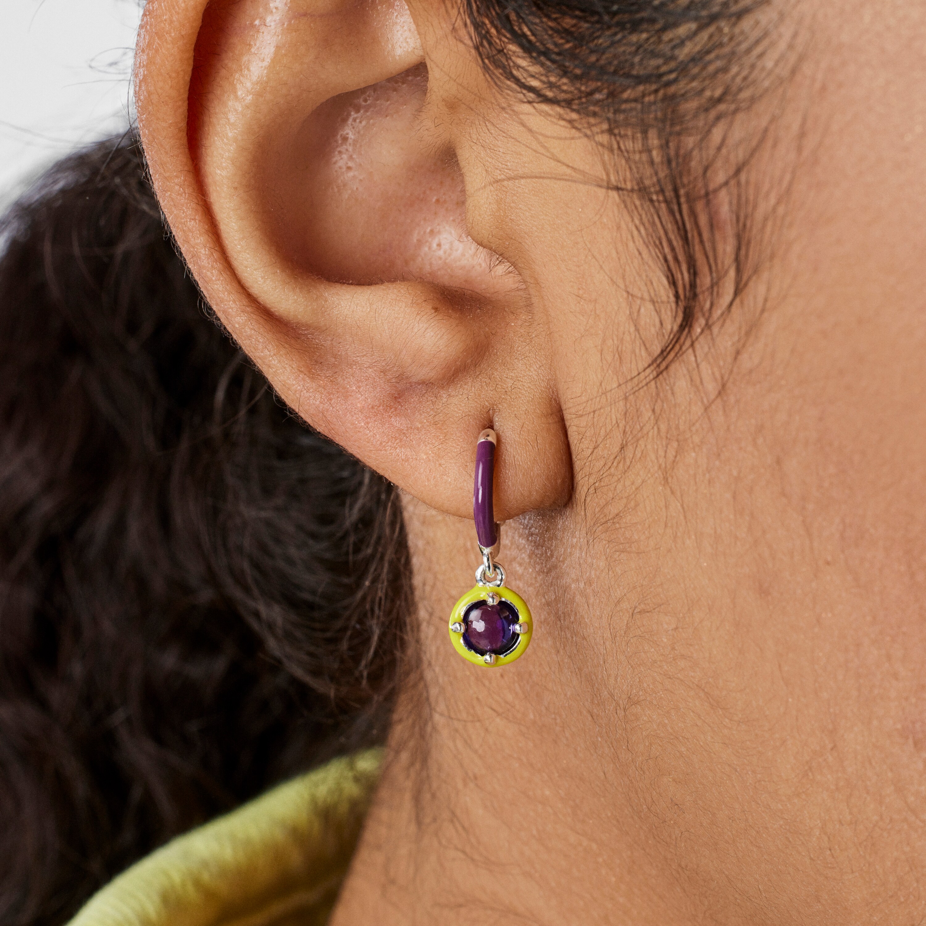 Silver TOUS Vibrant Colors Hoop earring with amethyst and enamel