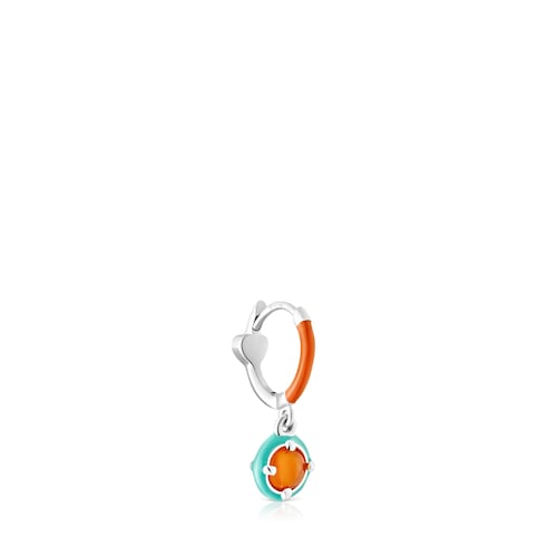 Silver TOUS Vibrant Colors Hoop earring with carnelian and enamel