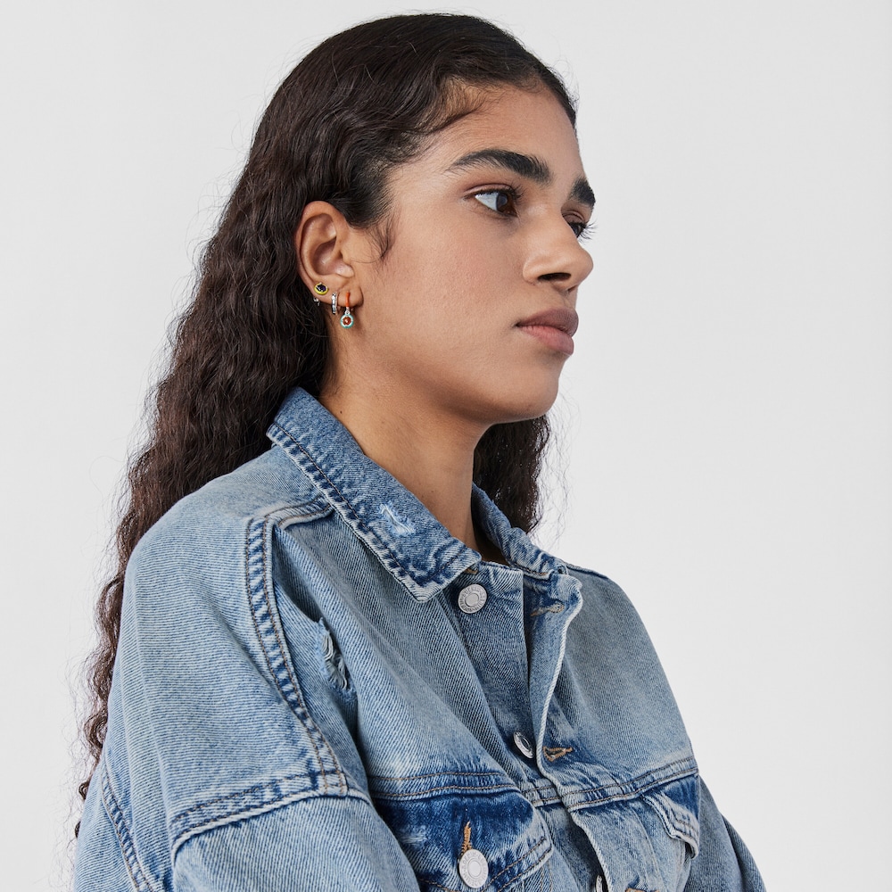 Silver TOUS Vibrant Colors Hoop earring with carnelian and enamel