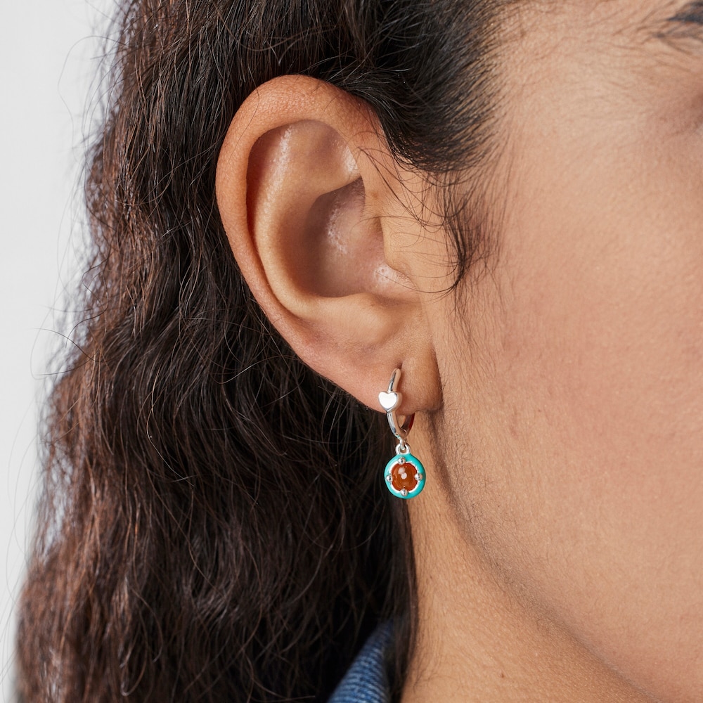 Silver TOUS Vibrant Colors Hoop earring with carnelian and enamel