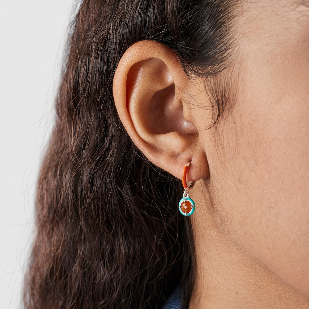 Silver TOUS Vibrant Colors Hoop earring with carnelian and enamel