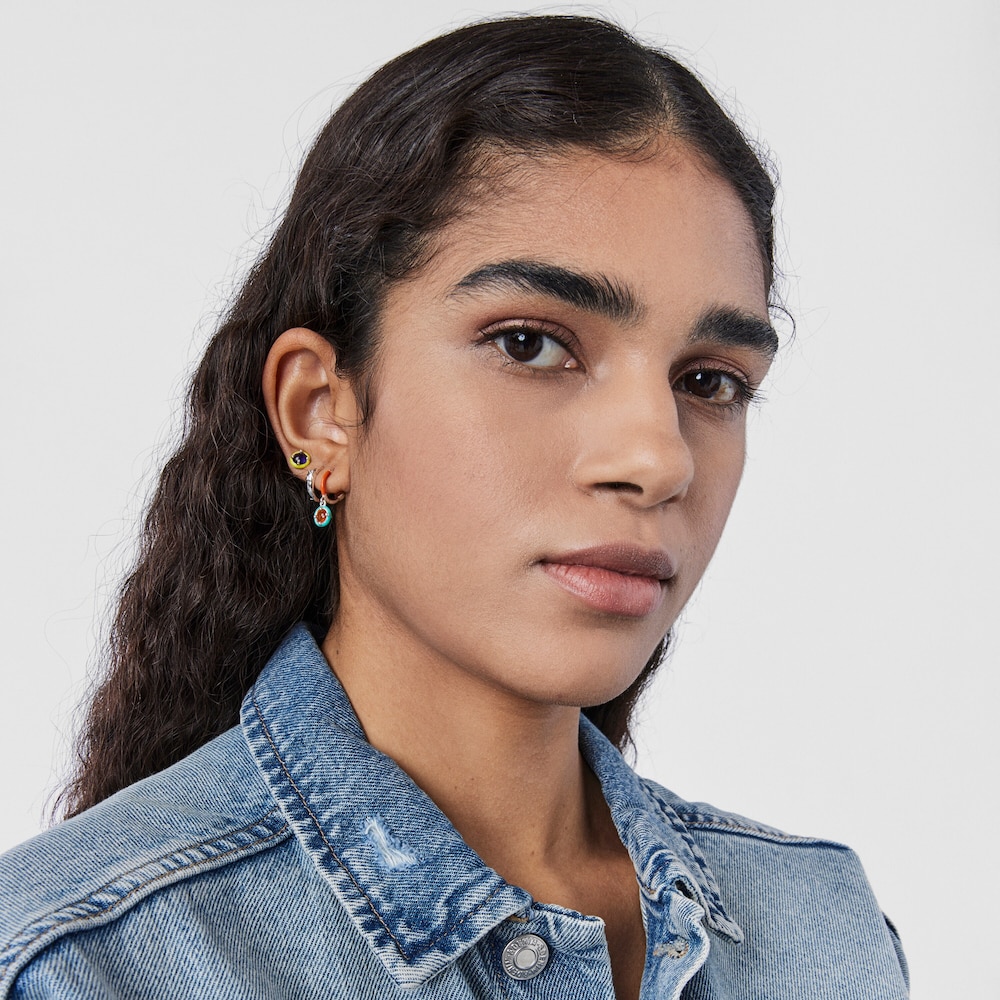 Silver TOUS Vibrant Colors Hoop earring with carnelian and enamel