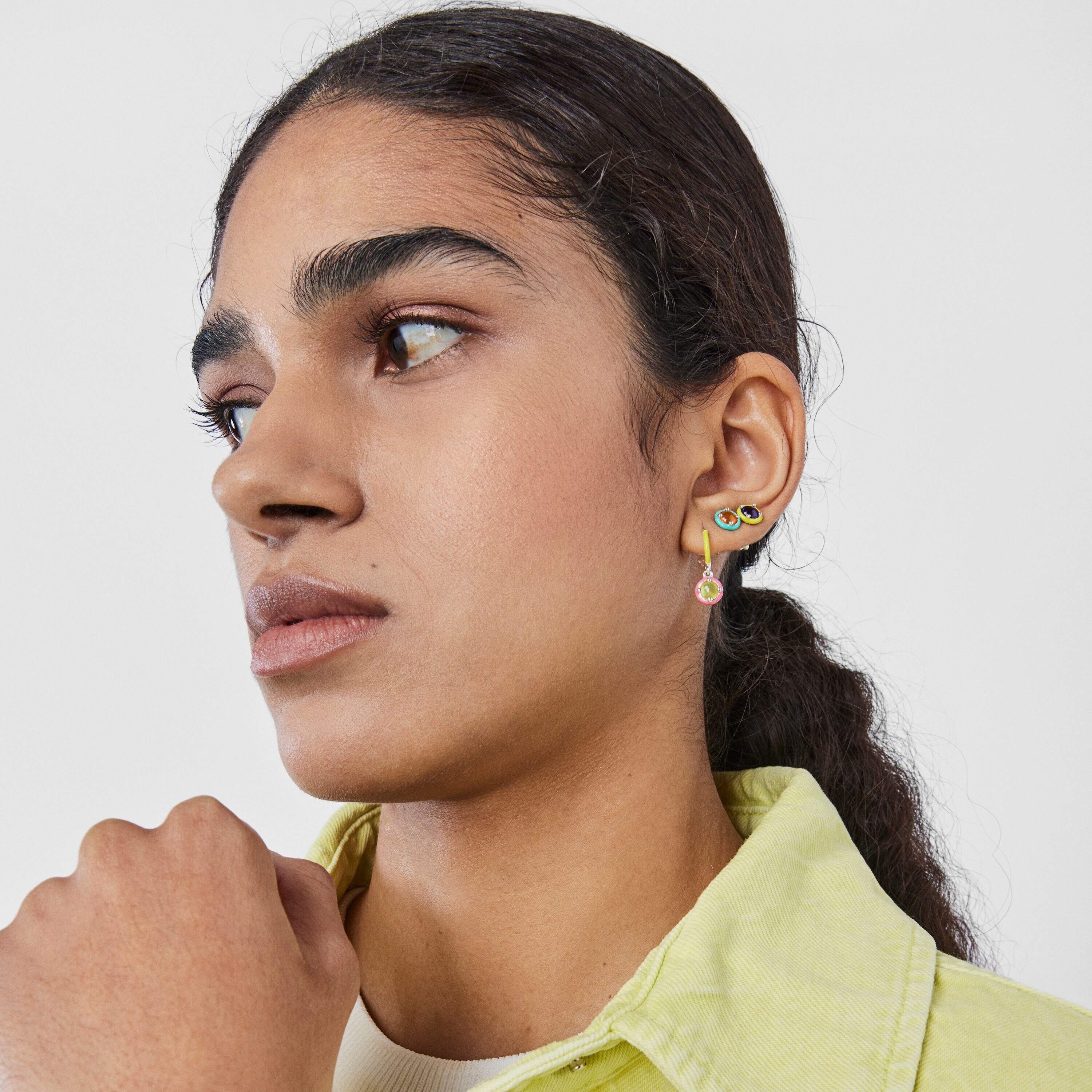 Silver TOUS Vibrant Colors Hoop earring with chalcedony and enamel