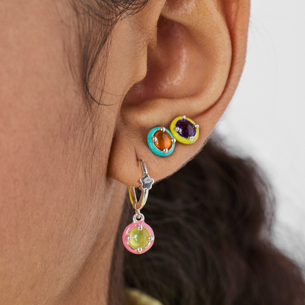 Pendiente aro de plata, calcedonia y esmalte TOUS Vibrant Colors
