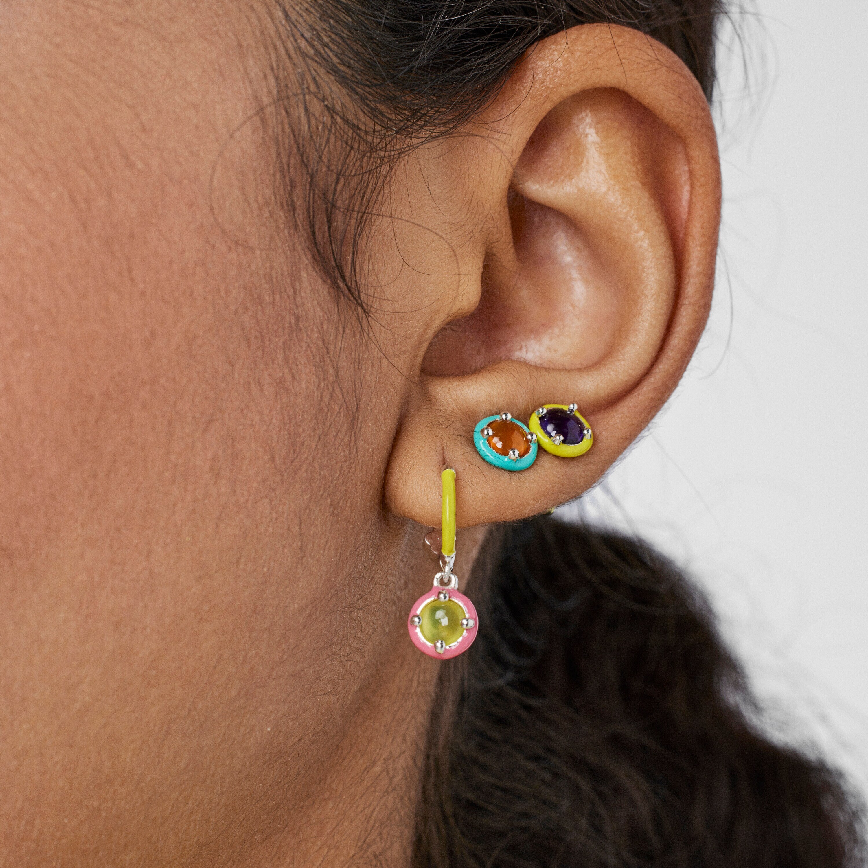Silver TOUS Vibrant Colors Hoop earring with chalcedony and enamel
