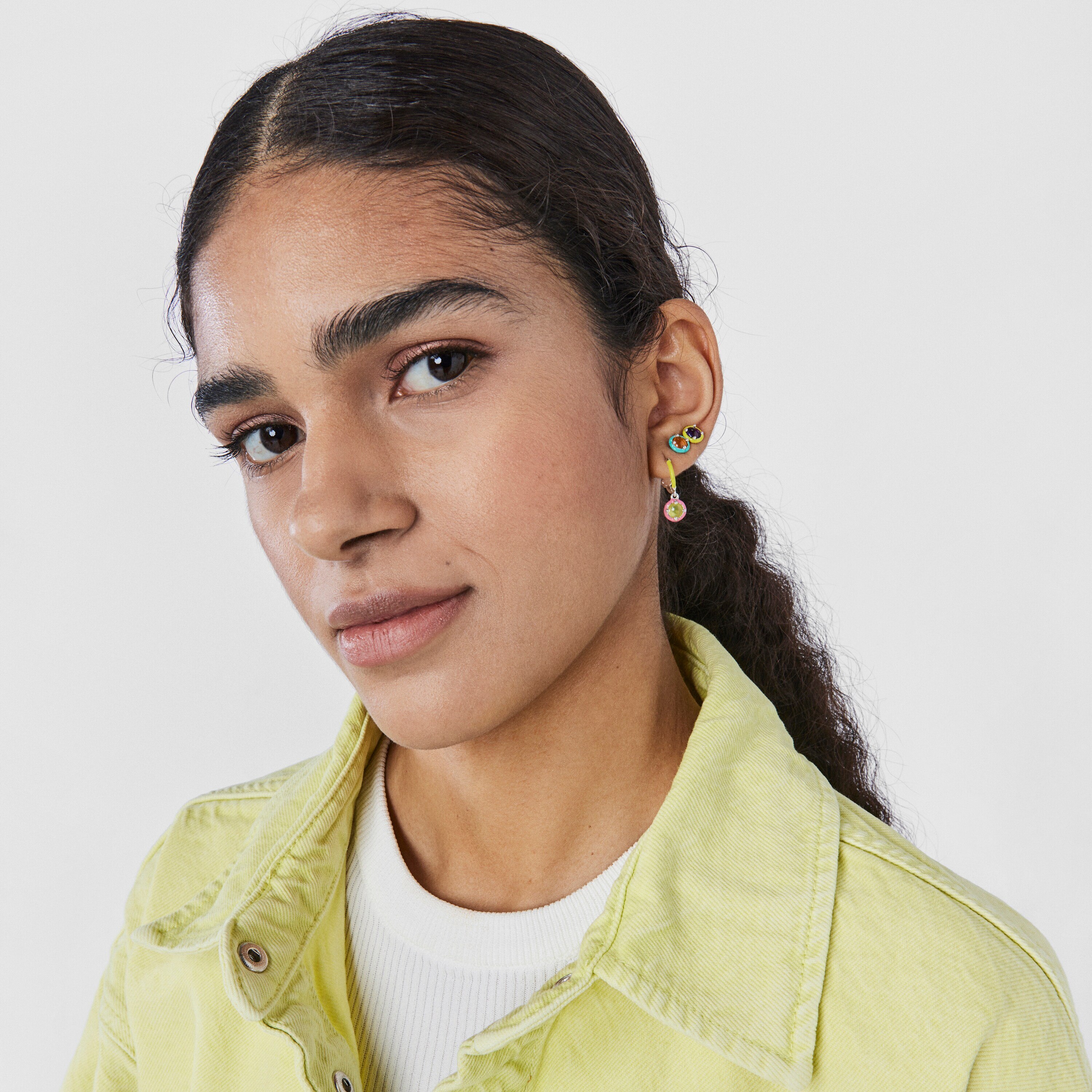 Silver TOUS Vibrant Colors Hoop earring with chalcedony and enamel