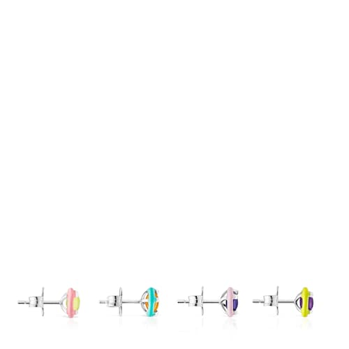 Pack of silver TOUS Vibrant Colors Earrings with gemstones and enamel