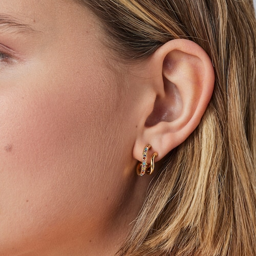 Pendientes doble aro con ba&ntilde;o de oro 18 kt sobre plata y gemas TOUS Vibrant Colors