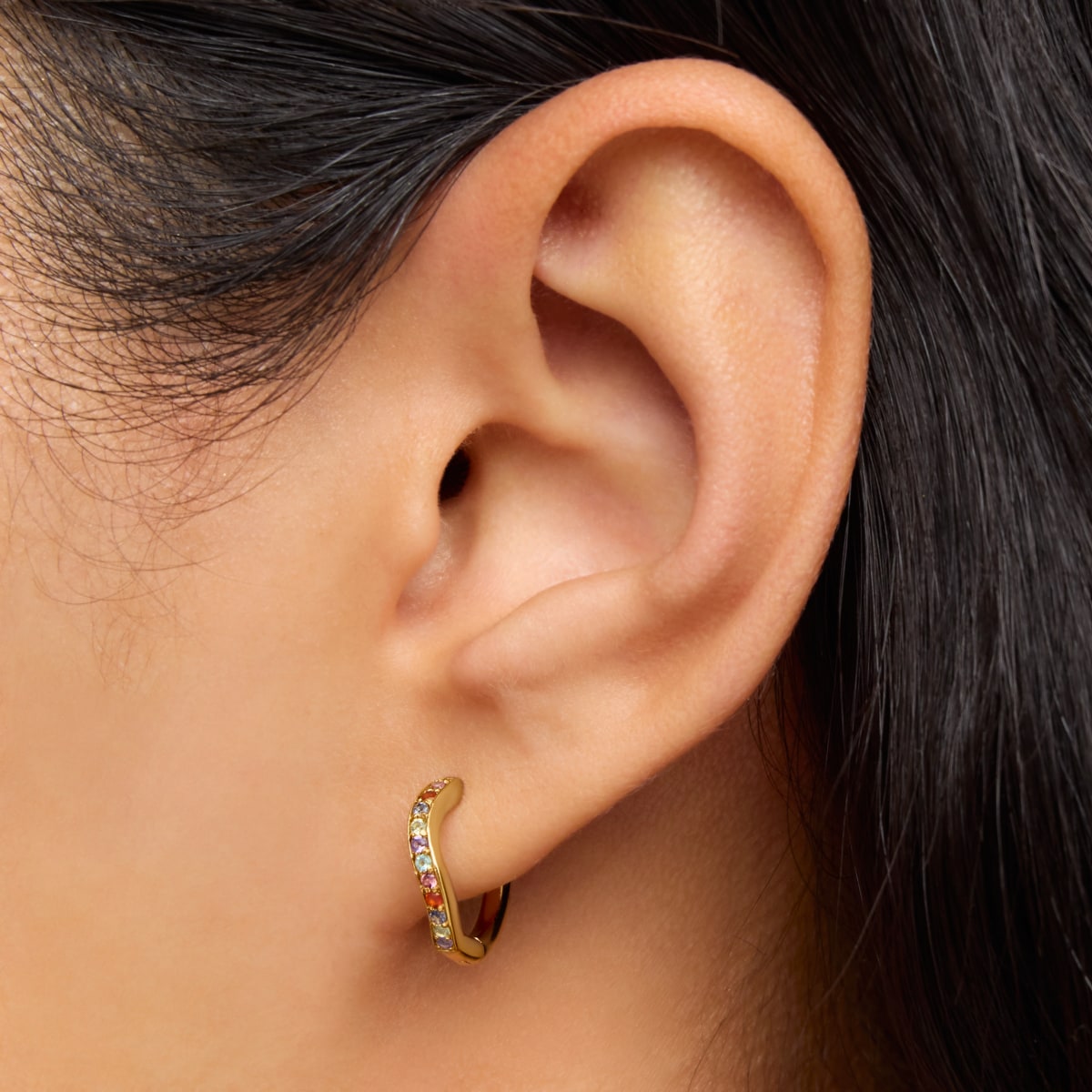 Pendientes aro con baño de oro 18 kt sobre plata y gemas TOUS Vibrant Colors