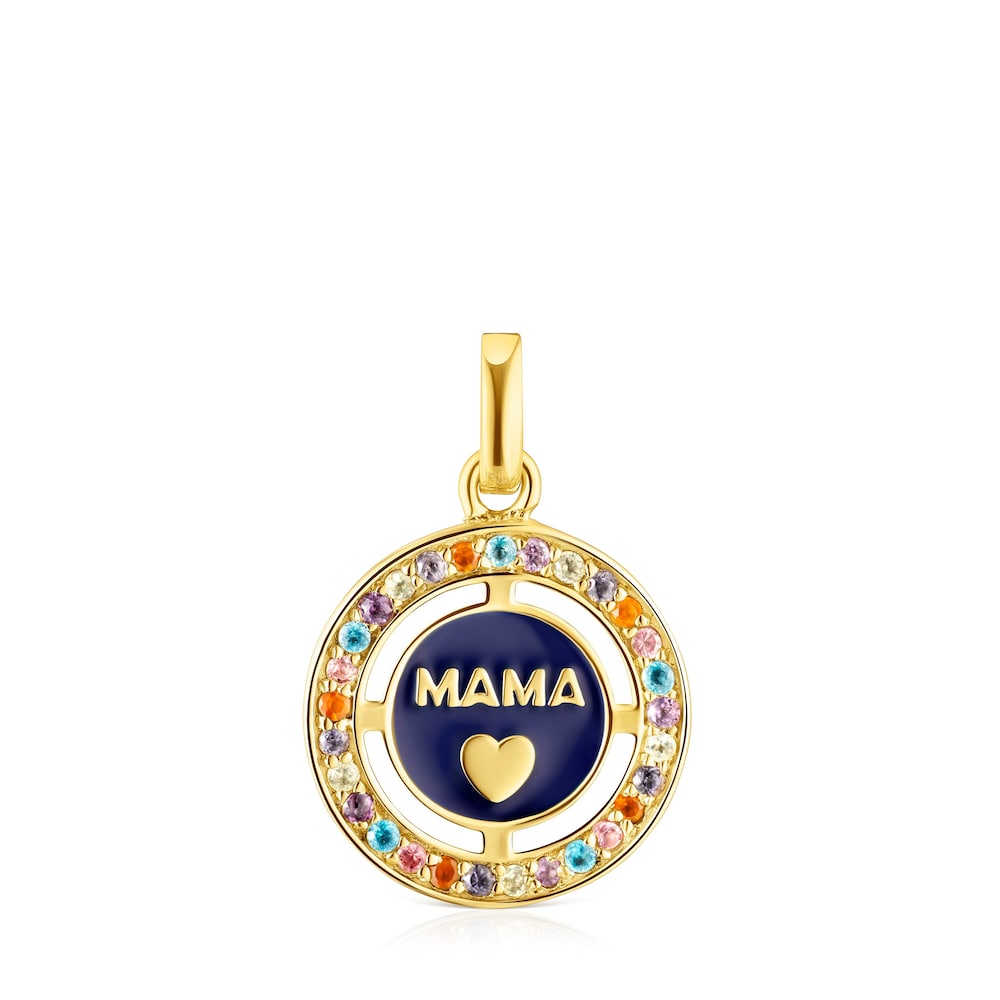 Př&iacute;věsek TOUS Crossword Mama Mama z&nbsp;pozlacen&eacute;ho stř&iacute;bra s&nbsp;drah&yacute;mi kameny a smaltem
