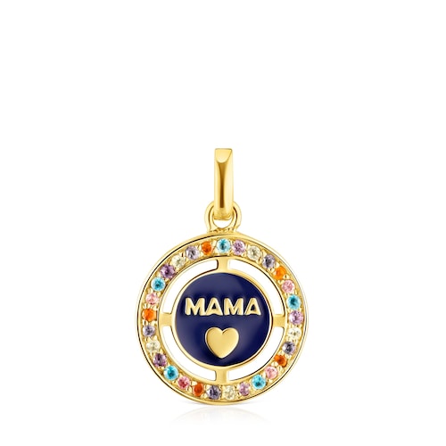 Př&iacute;věsek TOUS Crossword Mama Mama z&nbsp;pozlacen&eacute;ho stř&iacute;bra s&nbsp;drah&yacute;mi kameny a smaltem