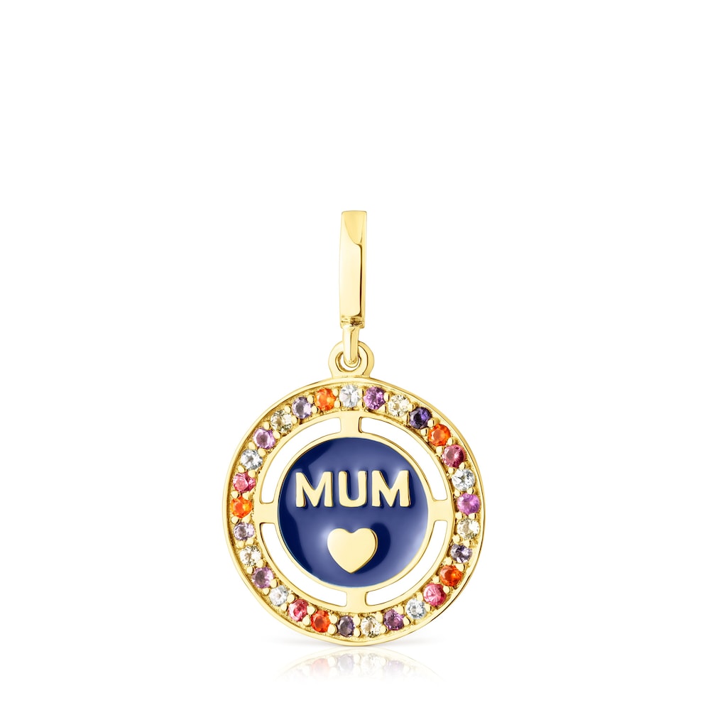 Silver vermeil TOUS Crossword Mama Mum pendant with gemstones and enamel