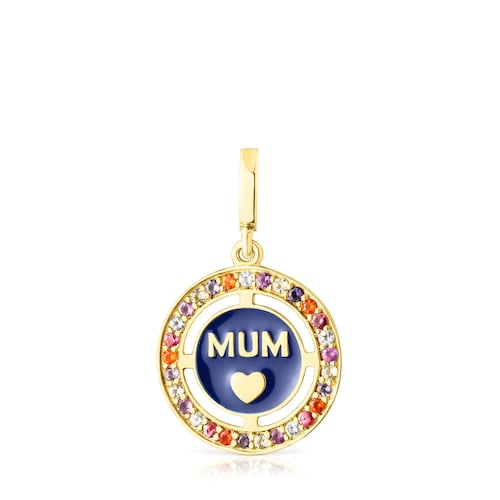 Silver vermeil TOUS Crossword Mama Mum pendant with gemstones and enamel