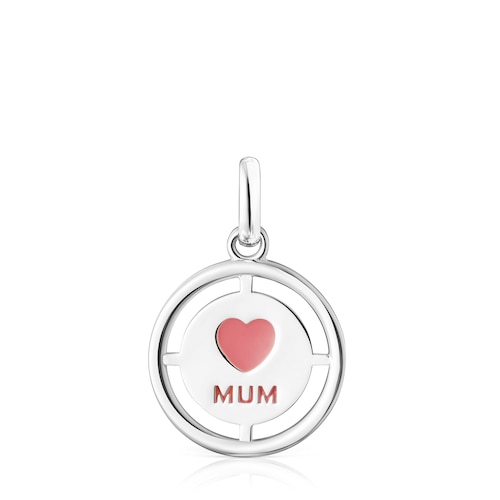 Silver TOUS Crossword Mama Mum pendant with pink enamel image number 0
