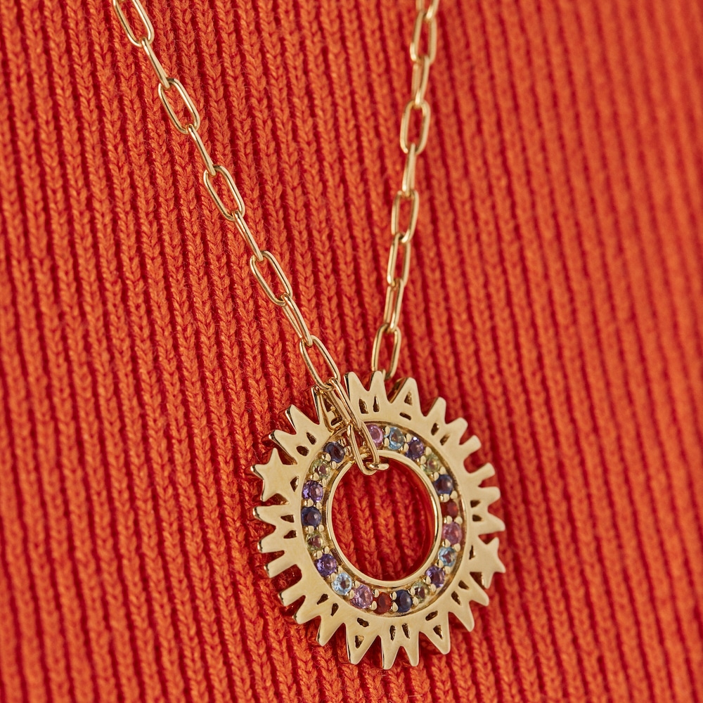 Silver vermeil TOUS Crossword Mama Circle pendant with gemstones image number 6