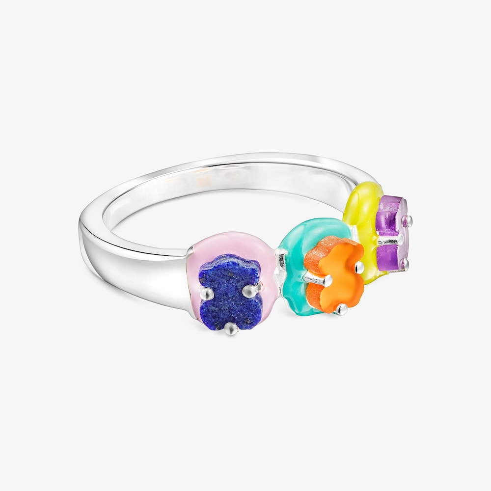 Prsteň s&nbsp;pr&iacute;veskom medved&iacute;ka z&nbsp;pozl&aacute;ten&eacute;ho striebra s&nbsp;drahokamami a&nbsp;smaltom z&nbsp;kolekcie TOUS Vibrant Colors