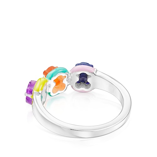 Ring TOUS Vibrant Colors aus Silber mit Bären-Anhänger aus Edelsteinen und Emaille