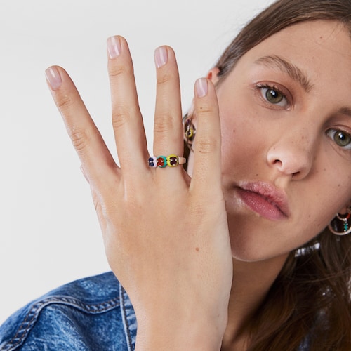 Ring TOUS Vibrant Colors aus Silber mit Bären-Anhänger aus Edelsteinen und Emaille