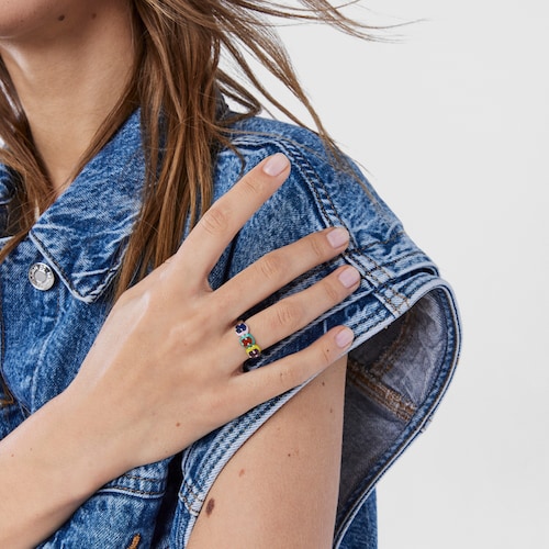 Ring TOUS Vibrant Colors aus Silber mit Bären-Anhänger aus Edelsteinen und Emaille