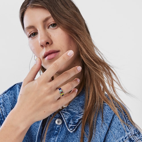 Ring TOUS Vibrant Colors aus Silber mit Bären-Anhänger aus Edelsteinen und Emaille