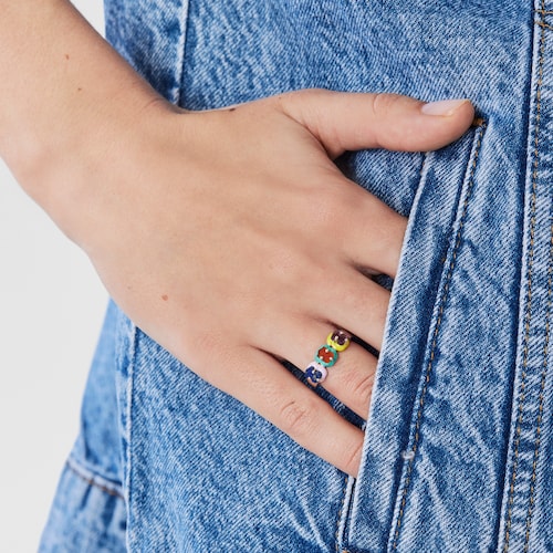 Ring TOUS Vibrant Colors aus Silber mit Bären-Anhänger aus Edelsteinen und Emaille