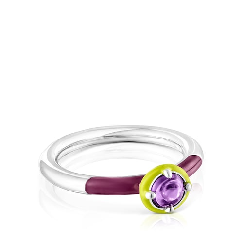 Silver TOUS Vibrant Colors Ring with amethyst and enamel