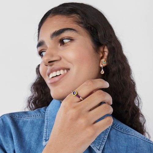 Silver TOUS Vibrant Colors Ring with amethyst and enamel