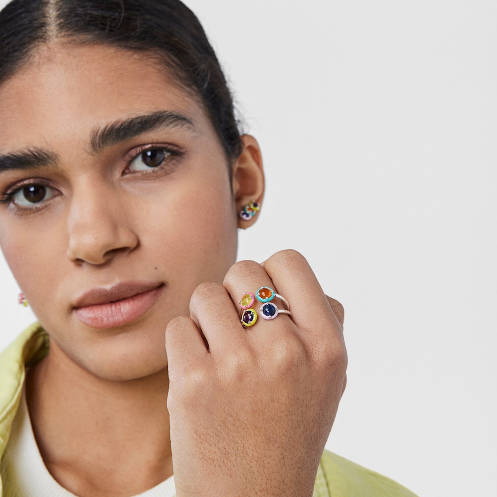 Anillo de plata con cuatro gemas y esmalte TOUS Vibrant Colors