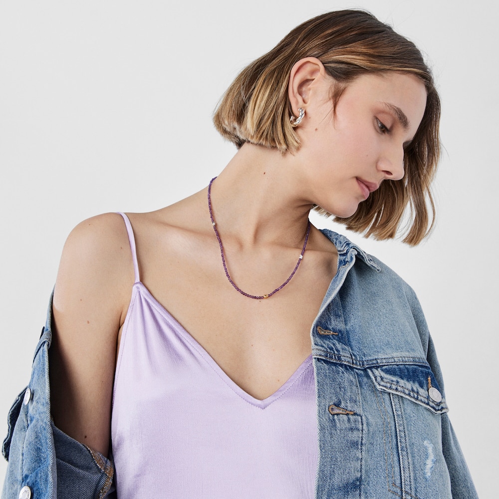 Collar con ba&ntilde;o de oro 18 kt sobre plata y amatista TOUS Joy Bits