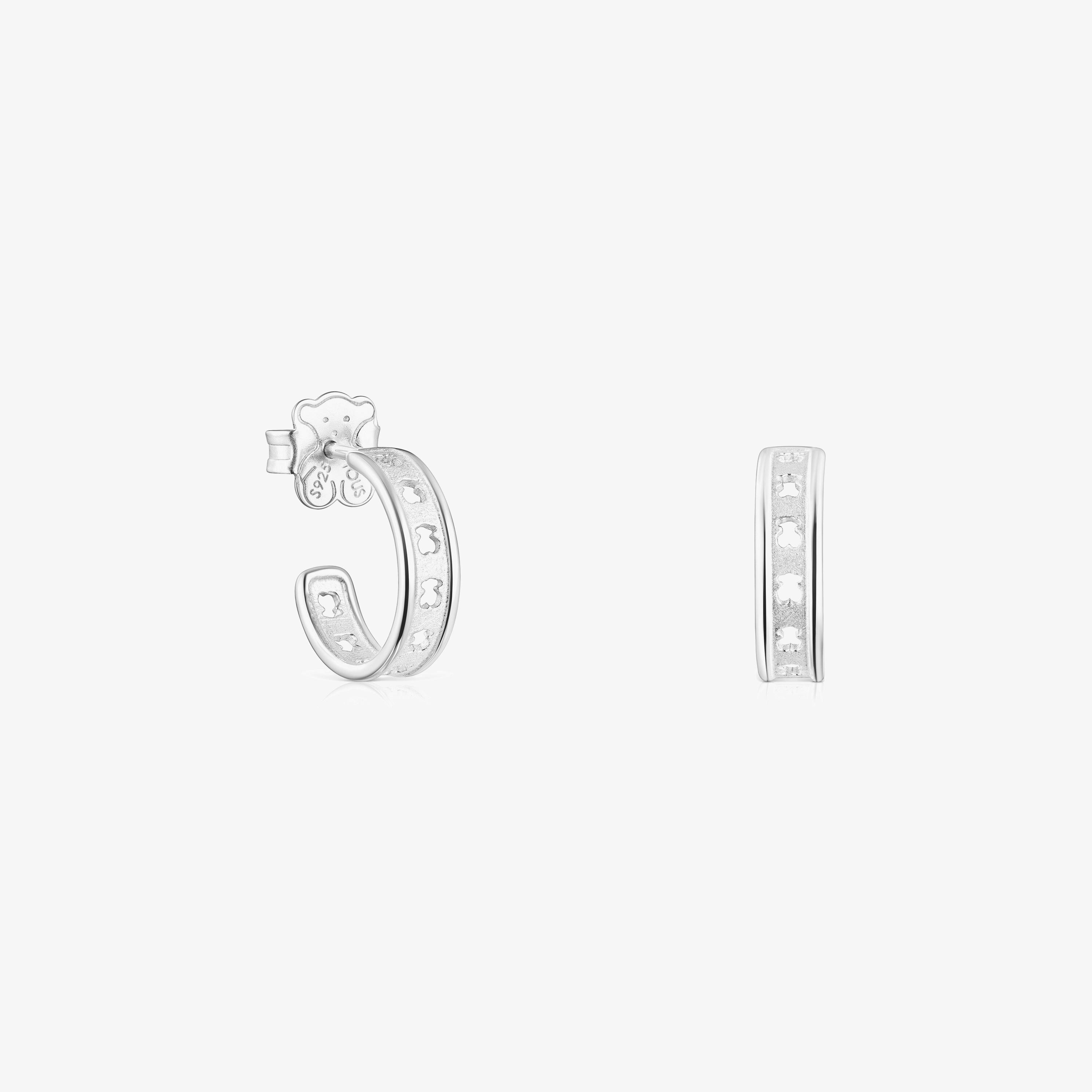 Small silver TOUS Bear Row hoop earrings with silhouette