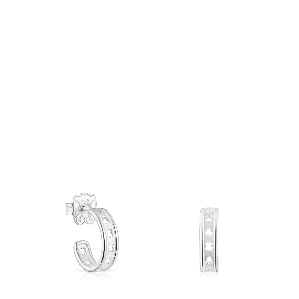 Pendientes aro de plata pequeños con silueta TOUS Bear Row