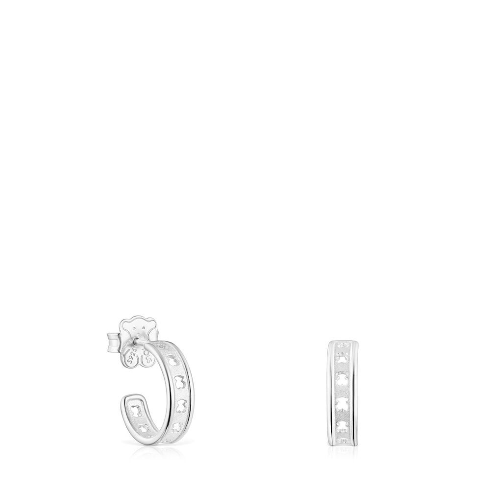 Small silver TOUS Bear Row hoop earrings with silhouette